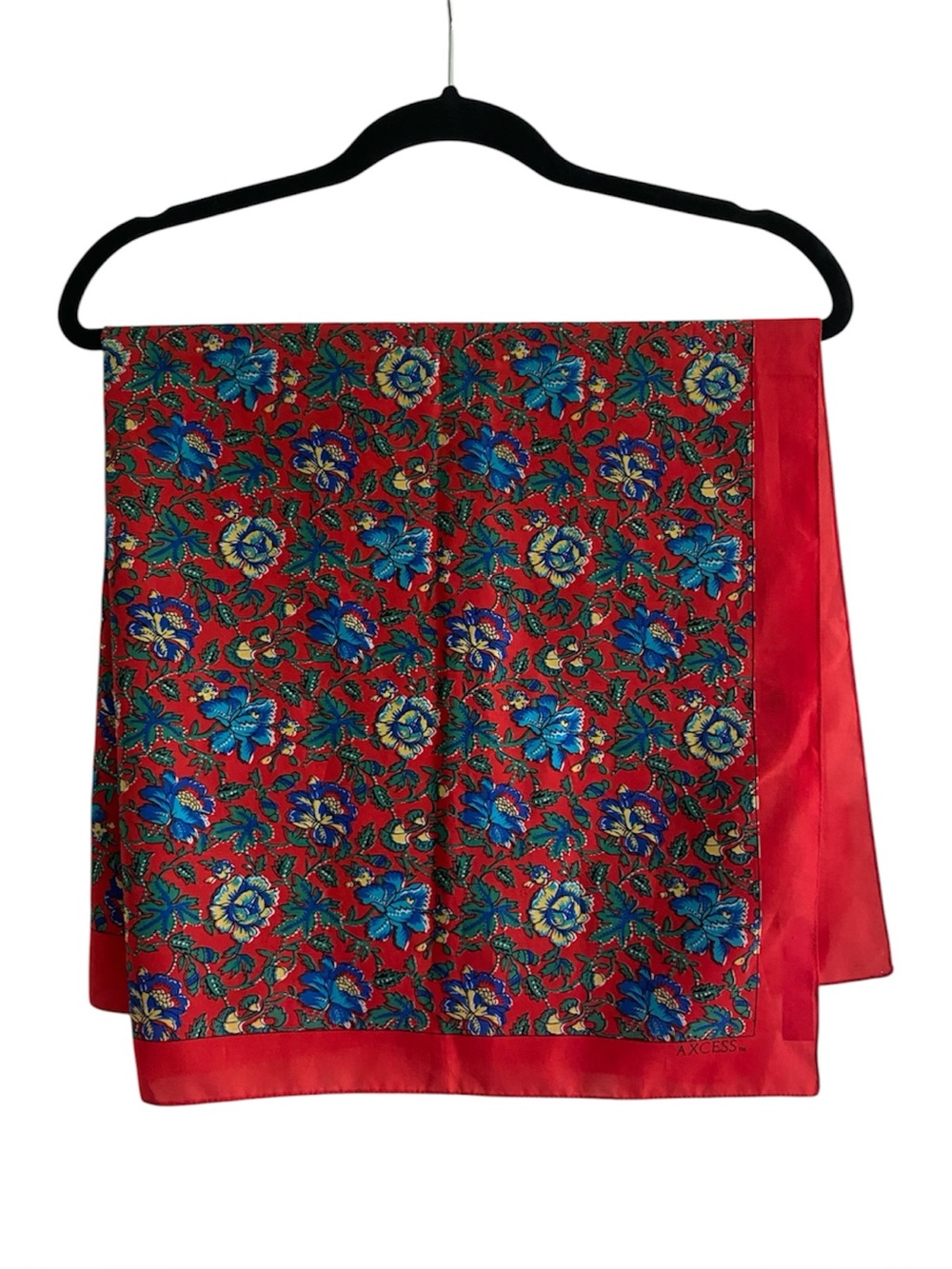 Vintage Axcess Floral Silk Scarf Made in Italy Red Blue Square 30x30